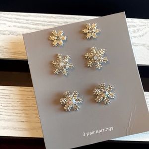 3 Pair Silver Snowflake Earrings